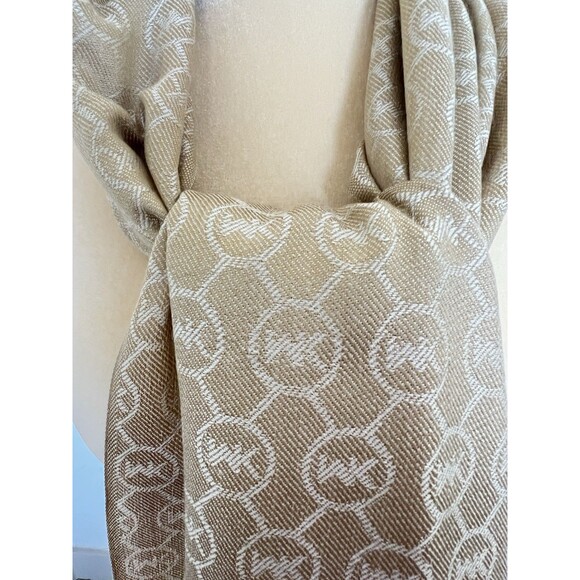 Michael Kors Women Scarf  MK Logo Gold/Cream Reversible 24”W X 72” L - Picture 6 of 11